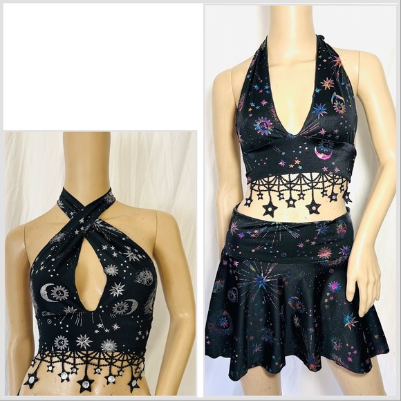 Stars and Moons Galaxy Celestial Rave  Festival Halter top - Picture 7 of 7